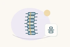 Stacked spine symbols crossed by a curved gold line, beside two bars separated by a line.
