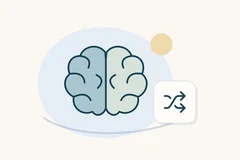 Brain symbol beside a badge of crossing arrows.